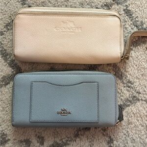 Coach Wallet Bundle | Blue Zip Around Wallet + Cream Wristlet